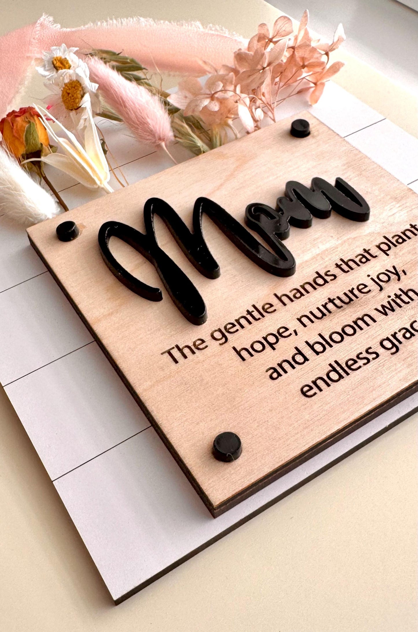 Handmade Mother's Day Sign – Birch Wood, Dried Florals
