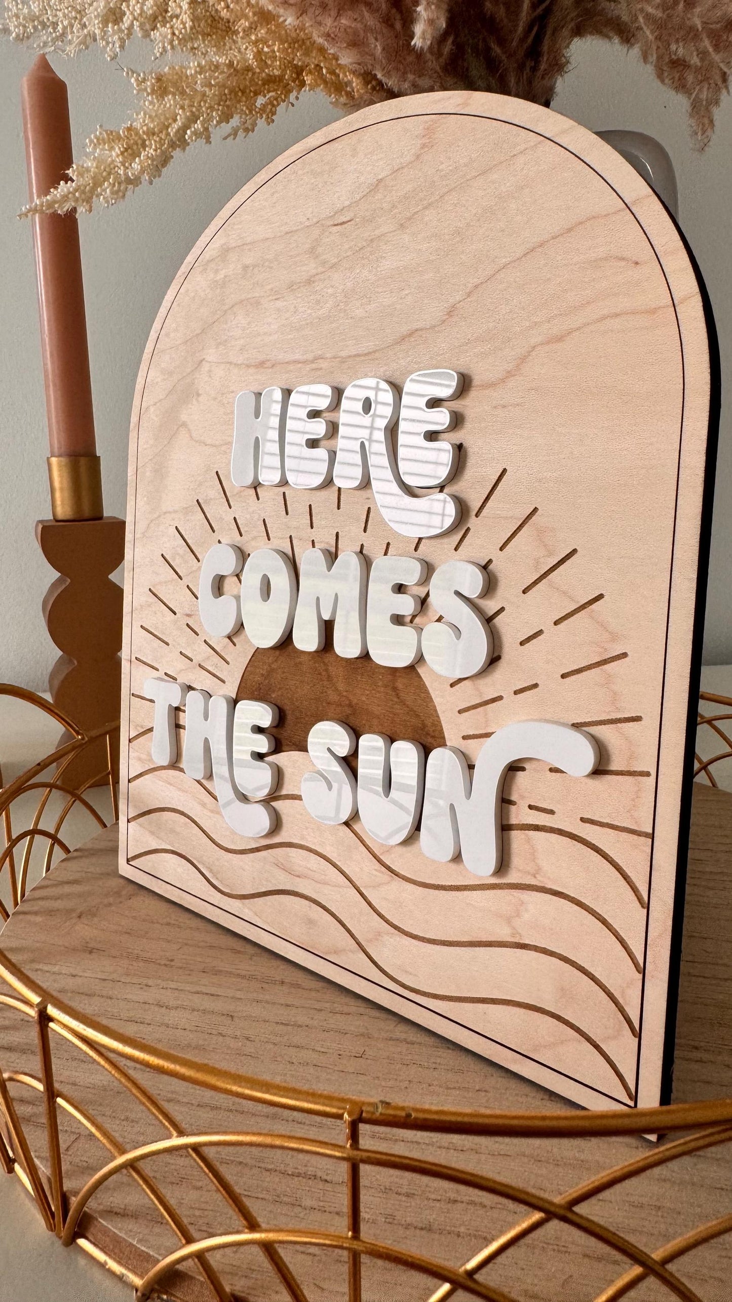 Here Comes the Sun Wood Sign – Boho Nursery Decor