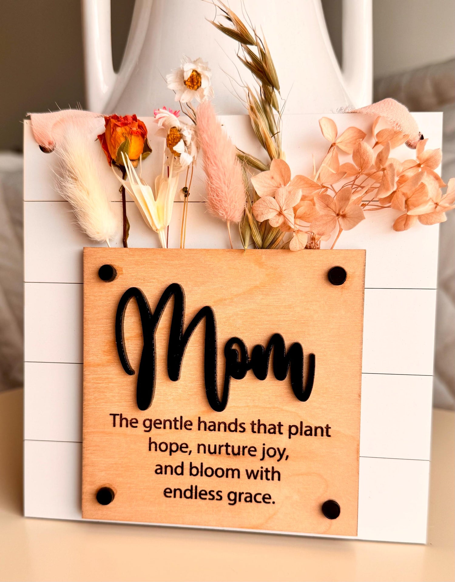 Handmade Mother's Day Sign – Birch Wood, Dried Florals