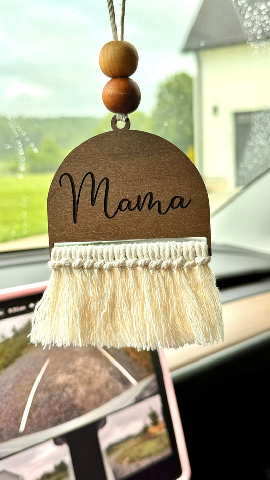 Macrame Mama Car Charm – Boho Car Decor, Essential Oil Included